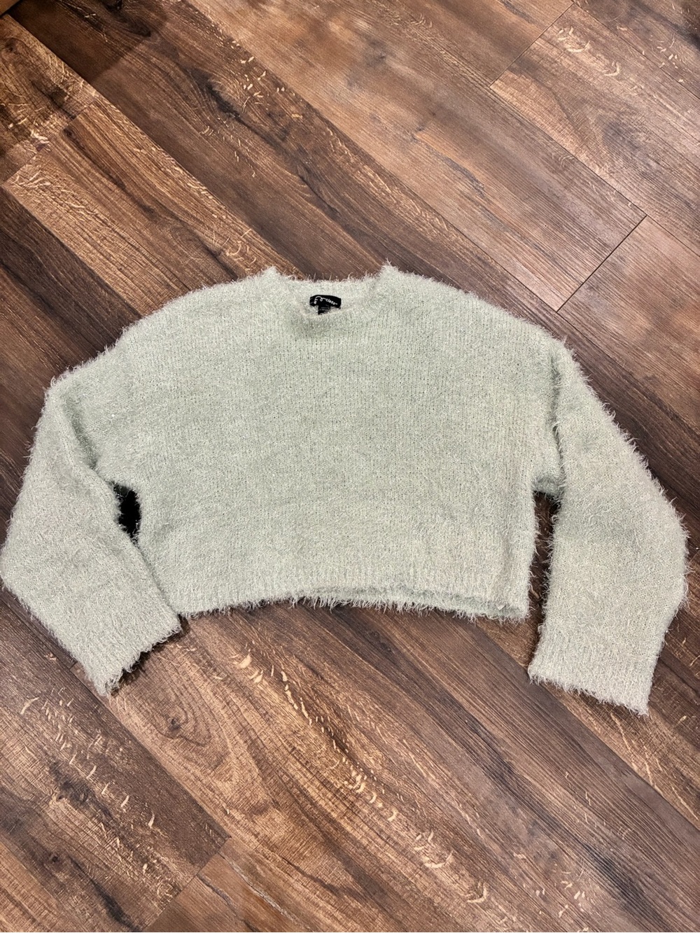 Art Class Fuzzy Crop Sweater in Light Mint and Silver